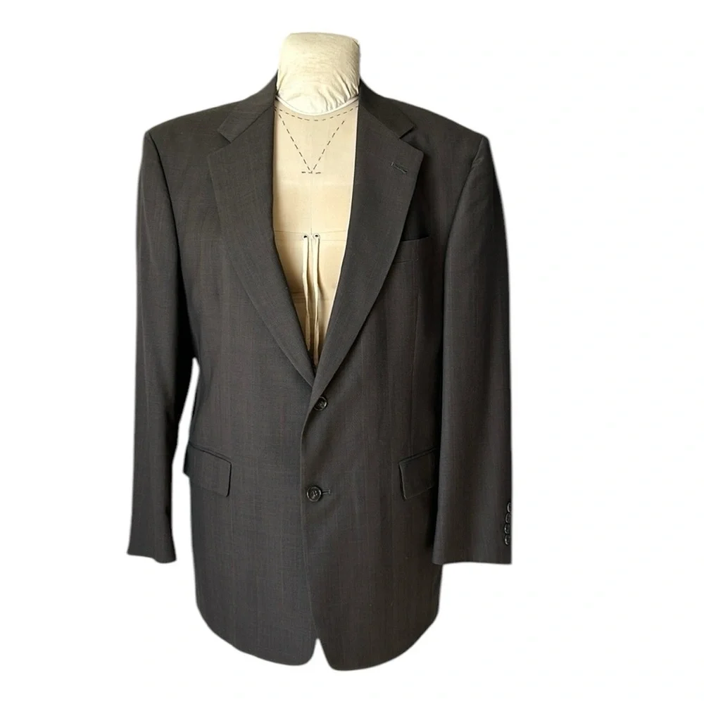 Burberry Brown Plaid Suit Coat Super 100’s Wool‎ Luxury Business Office XXL/48
